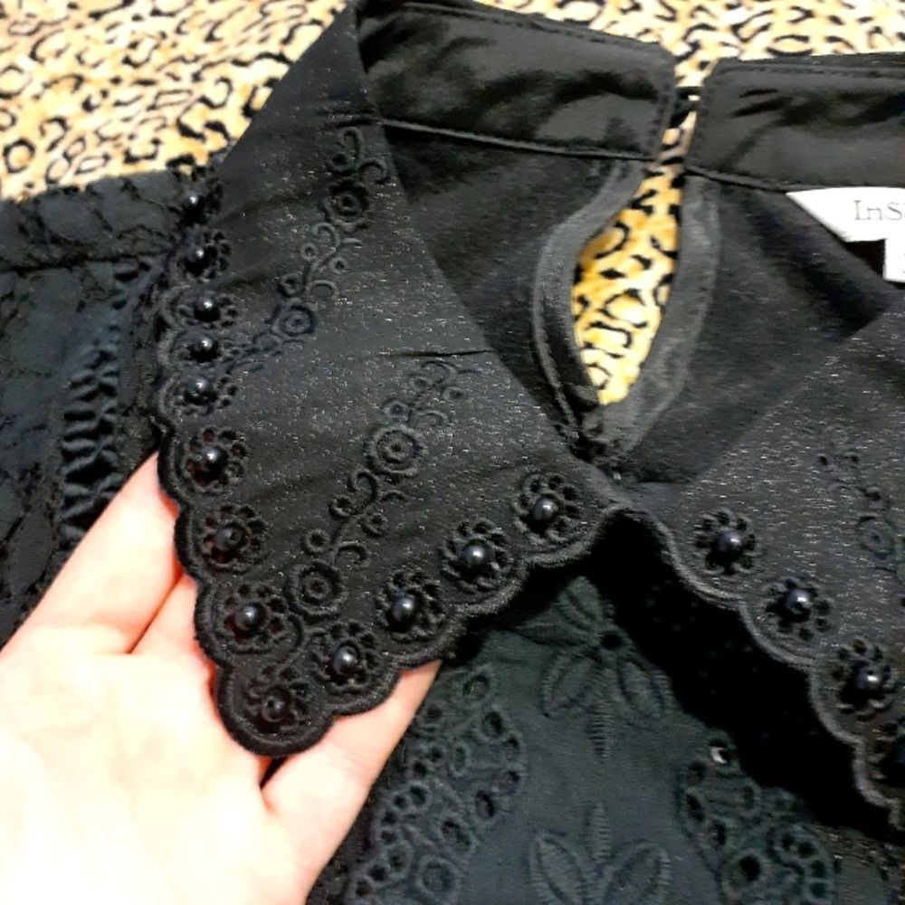 🌈LACE TOP W/BEADED COLLAR XS - Picture 4 of 6